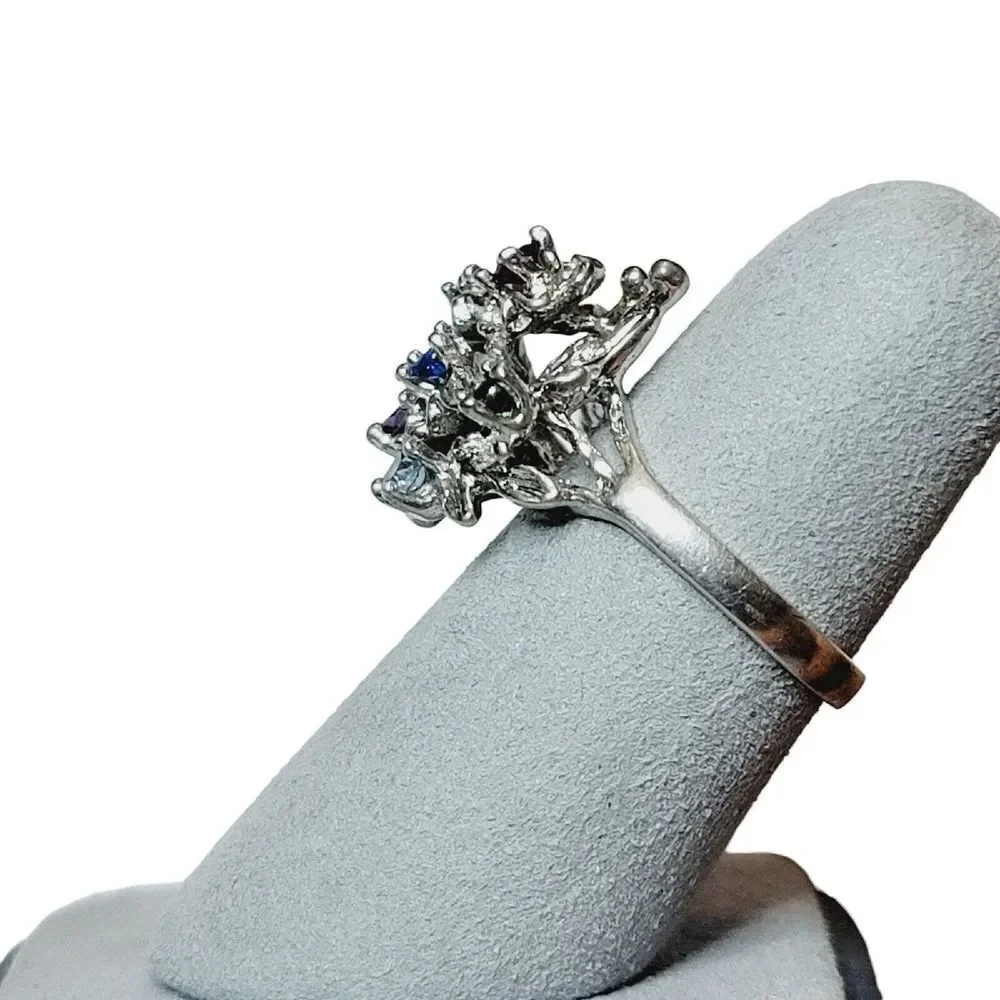 Colorful Multi Gemstone Sterling Silver Naatural Gemstones Ring Size 8 AS IS‎